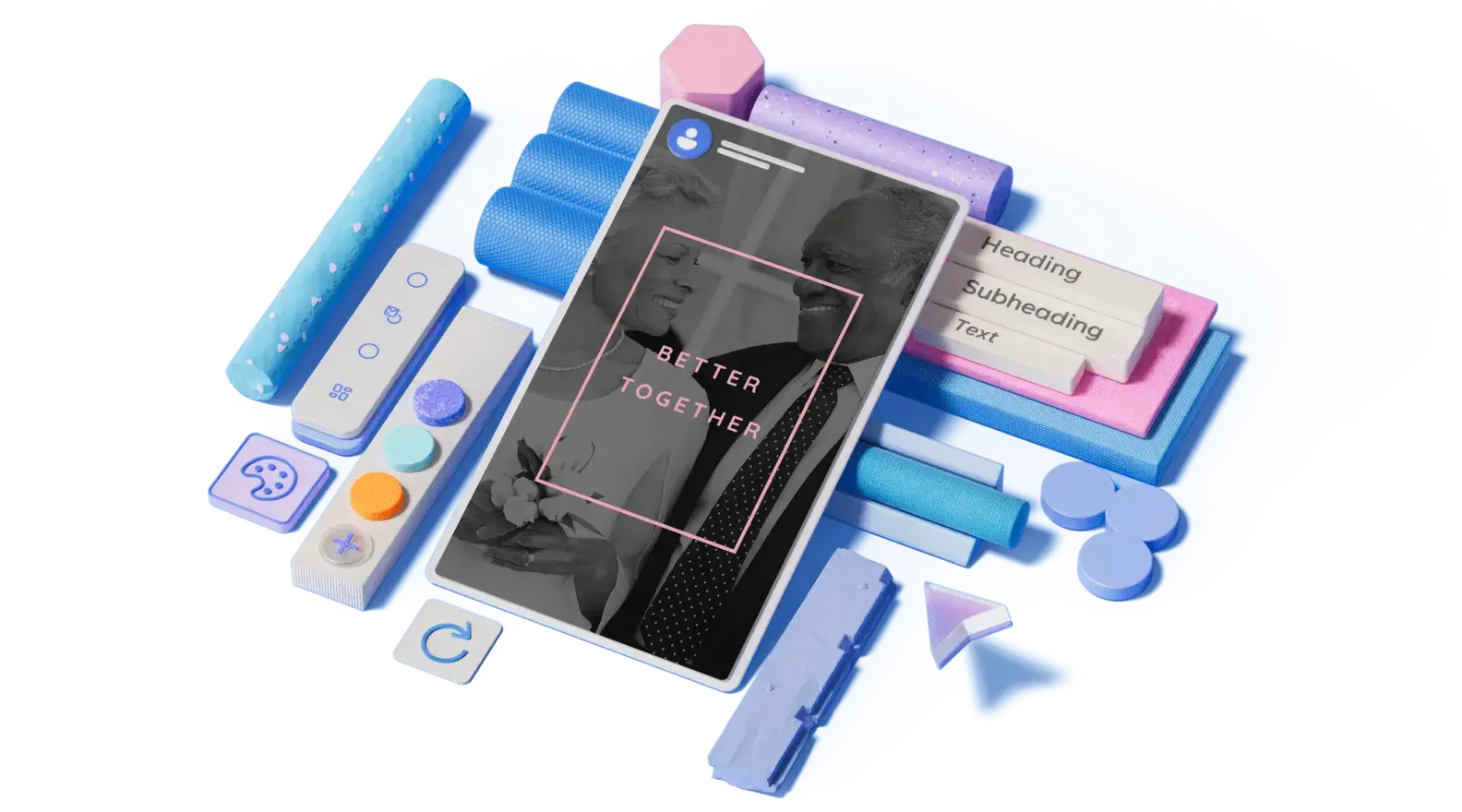Anniversary template surrounded by 3D illustrated design elements